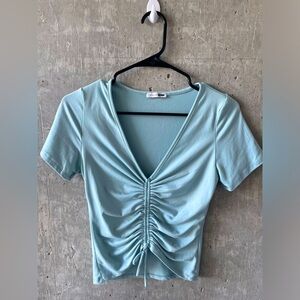 SOFT ruched light blue short sleeve shirt